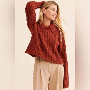 En Saison Bourieux Collared Pullover Cable Knit Sweater Size Medium